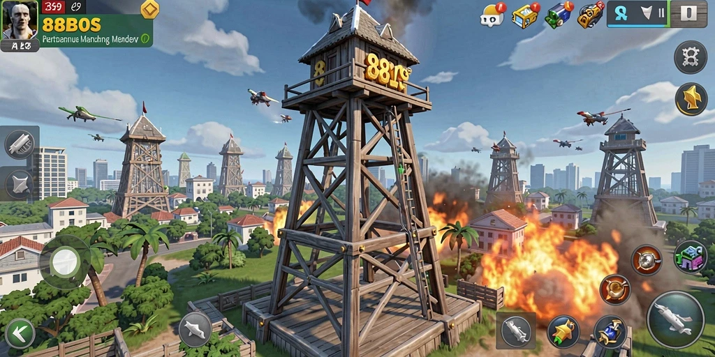 Tangkapan layar gameplay <strong>88BOS</strong> yang menunjukkan pertahanan menara yang kuat.