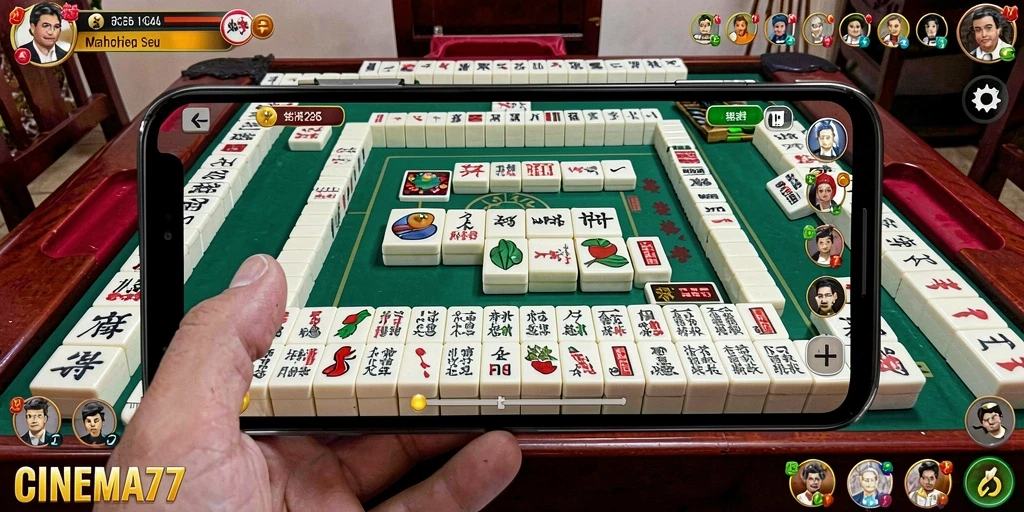 Screenshot gameplay CINEMA77 menunjukkan keseruan permainan Mahjong.