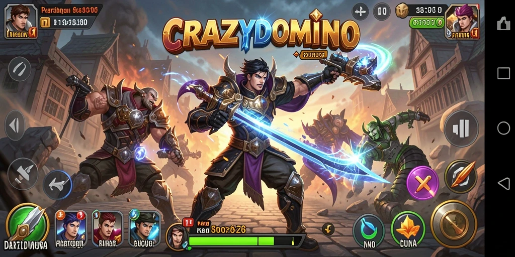 Tampilan gameplay mendebarkan dalam pertarungan di CRAZYDOMINO.