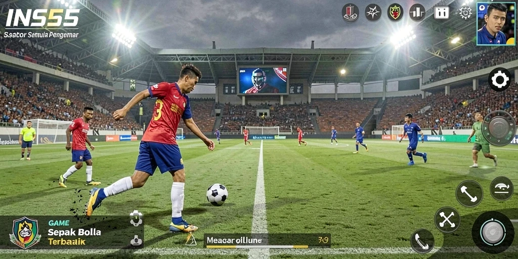 Gameplay INS55 menampilkan aksi menegangkan dalam pertandingan sepak bola.