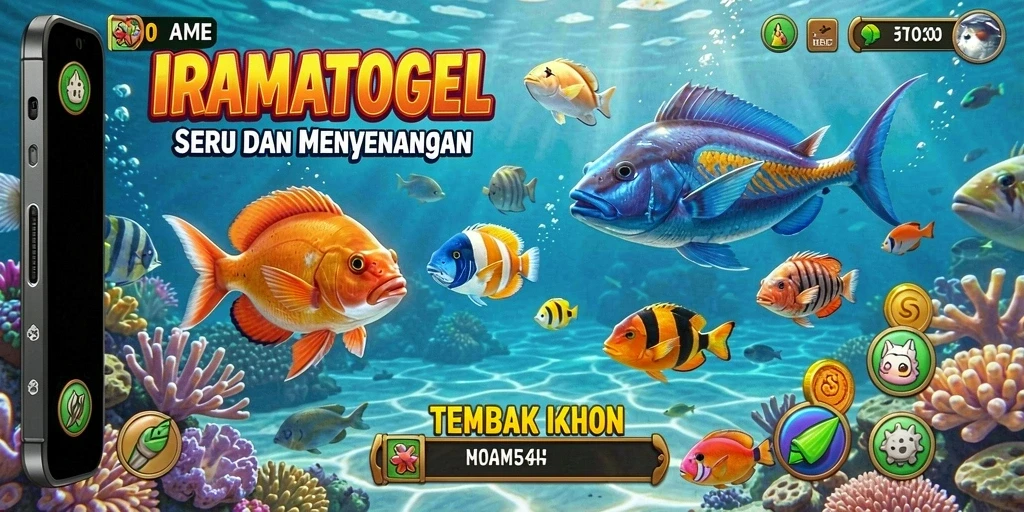 Gameplay seru dalam IRAMATOGEL menembak ikan berbagai ukuran.