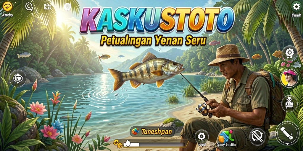 Gameplay seru dalam KASKUSTOTO saat memancing ikan di danau.