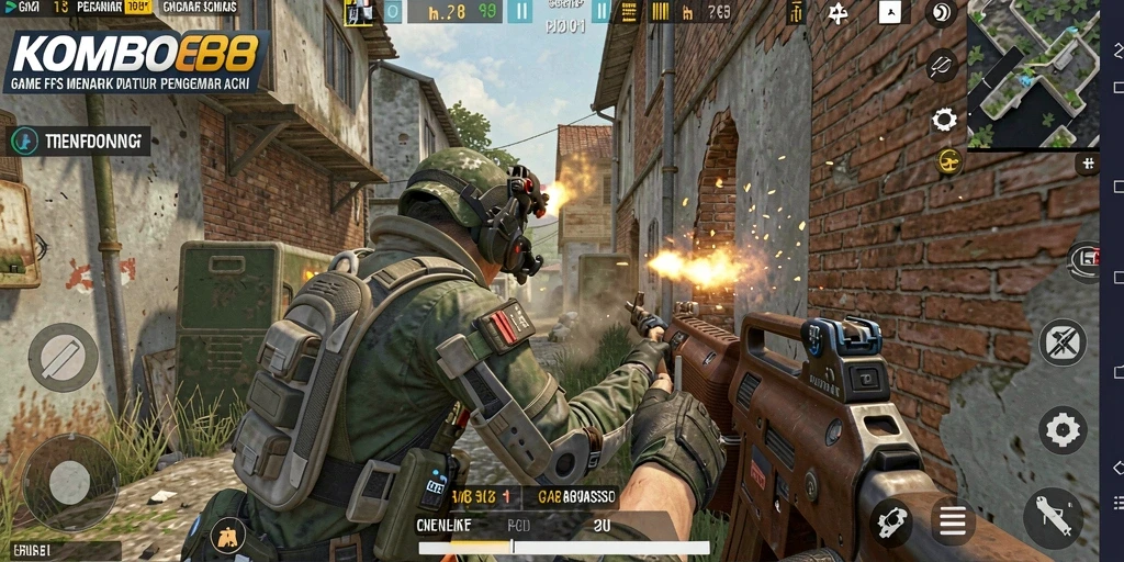 Tampilan gameplay mendebarkan di KOMBO88 dengan berbagai senjata dan strategi.