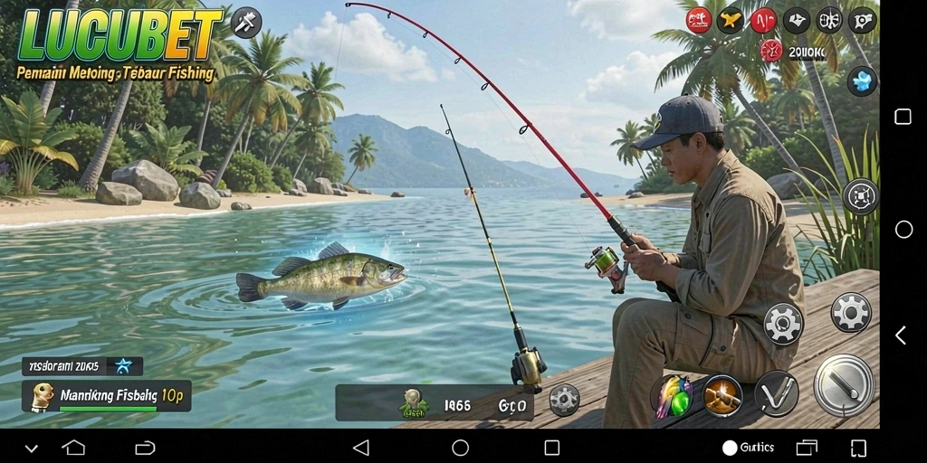 Gameplay LUCUBET yang menampilkan aksi memancing seru.