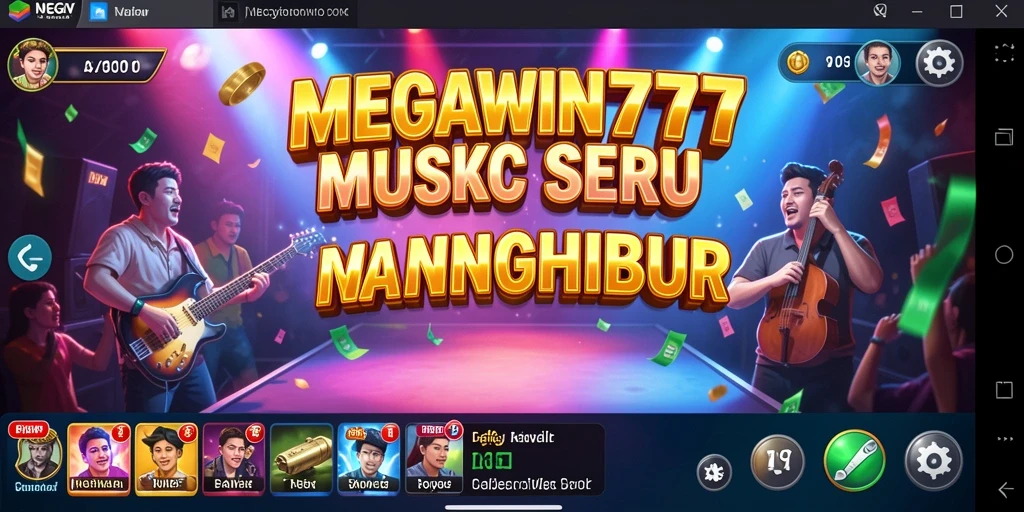 Tampilan gameplay seru dari MEGAWIN777 yang menampilkan alunan musik.