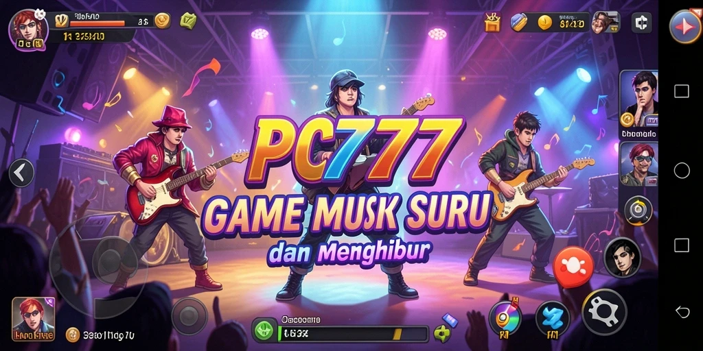 Screenshot menunjukkan gameplay PC777 dengan tantangan musik yang seru.