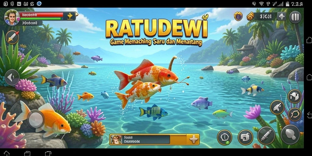 Tampilan screenshot gameplay <strong>RATUDEWI</strong> yang menampilkan aksi memancing yang seru.