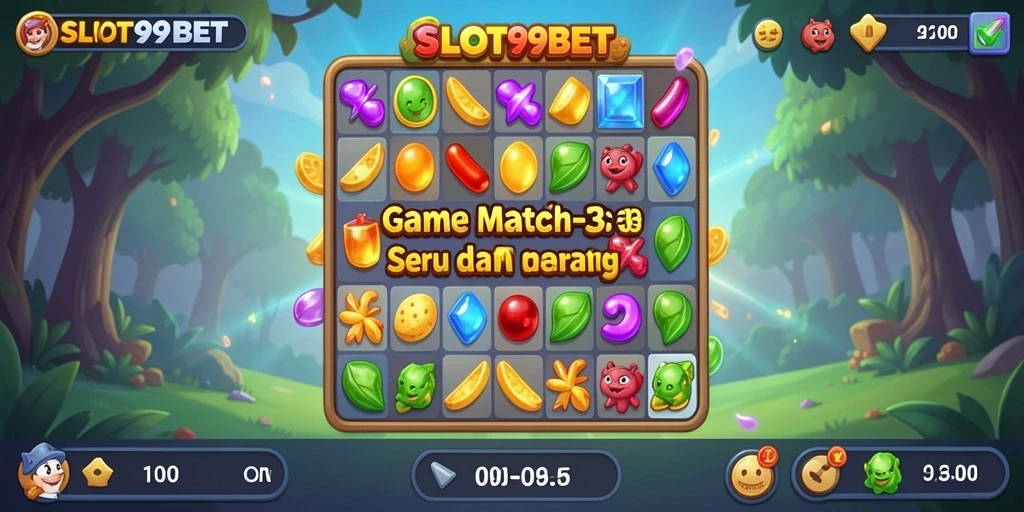 Tampilan screenshot <strong>SLOT99BET</strong> yang menunjukkan gameplay Match-3 yang menyenangkan.