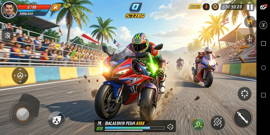 Tampilan gameplay ST789 yang mendebarkan saat balapan motor.