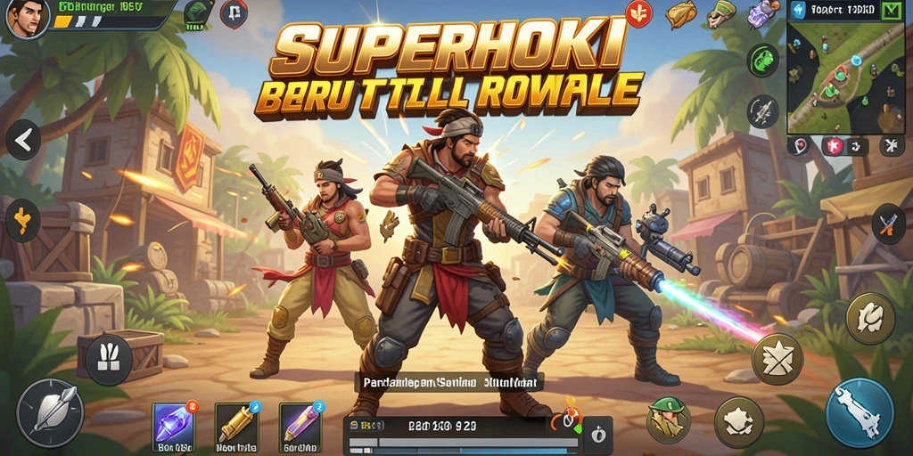 Tampilan gameplay SUPERHOKI yang seru dan mendebarkan dalam pertempuran Battle Royale.