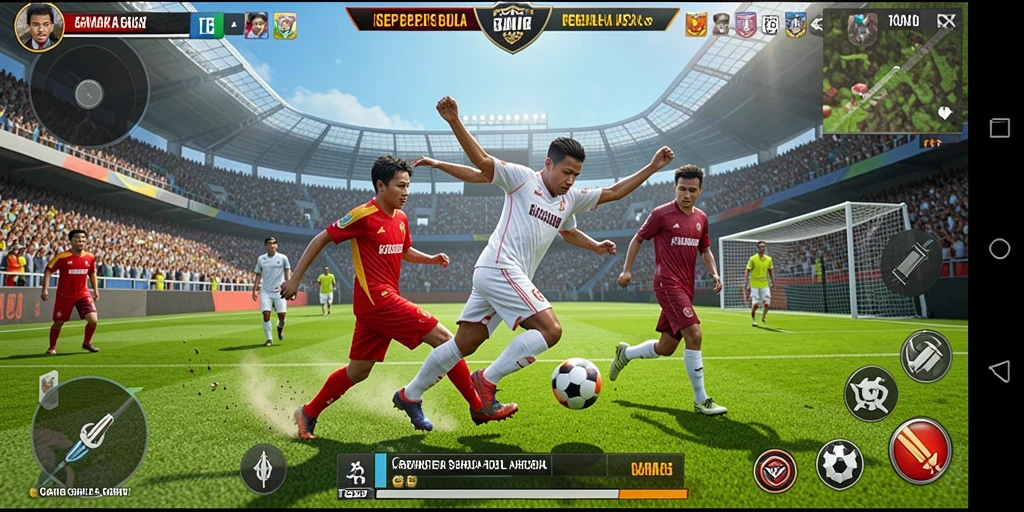 Screenshot gameplay T6 yang menampilkan aksi sepak bola mendebarkan.