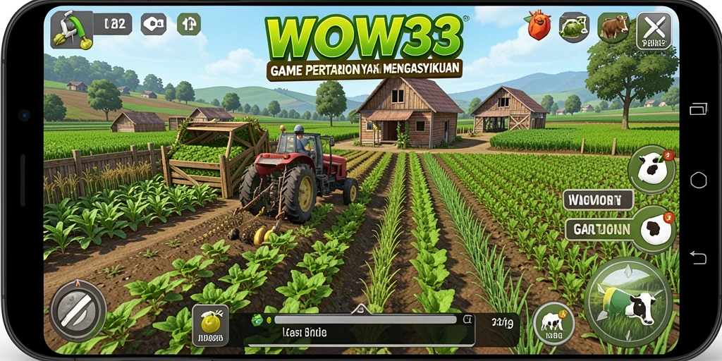 Tampilan gameplay WOW33 yang menampilkan aktivitas pertanian yang seru.