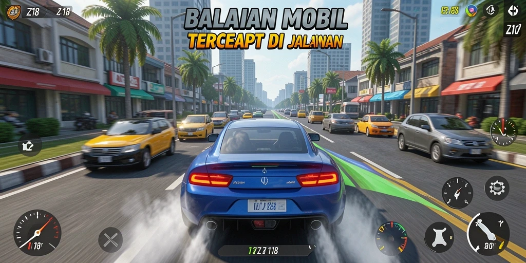 Gameplay Z18 menampilkan aksi balapan yang intens dan grafis menakjubkan.